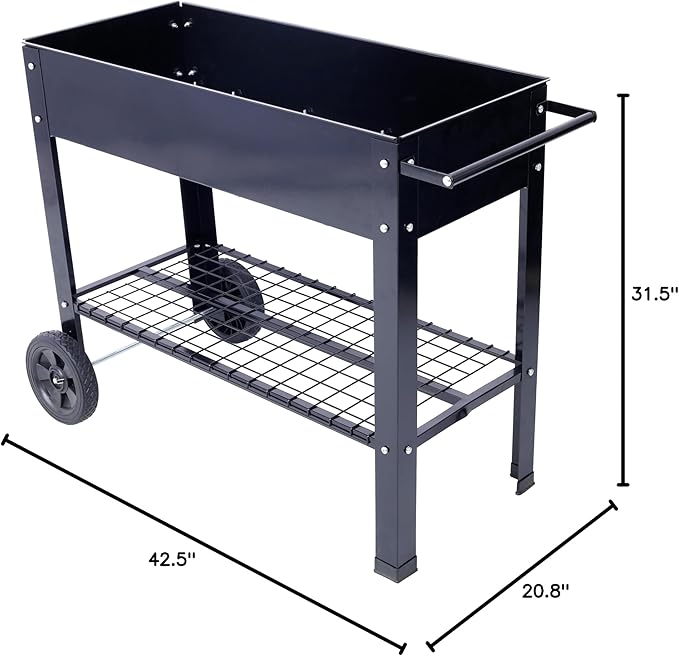 LIFE SKY Mobile Raised Garden Bed with Wheels: Elevated Metal Planter for Backyard &amp Patio - Ergonomic Standing Height &amp Storage Shelf for Accessible Gardening