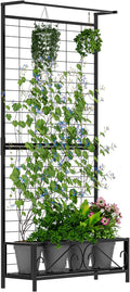 Zhongma Metal Planter with Trellis Raised Bed with Trellis for Vine Climbing Plants Flowers(12.8 x 35.43 x 74 in) 74 Inch Height Privacy Screen with Hanging Plant Pot Shelf