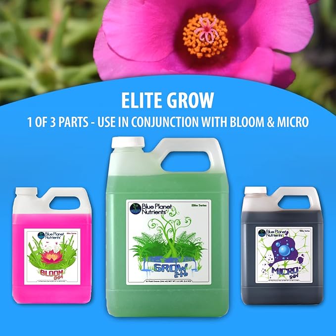 Elite Series Grow Quart (32 oz) | Flowers Herbs Vegetables Fruit | Soil Hydroponic Aeroponic Coco Coir Soil-Less | Fertilizer Plant Food for All Plants &amp Gardens | Blue Planet Nutrients