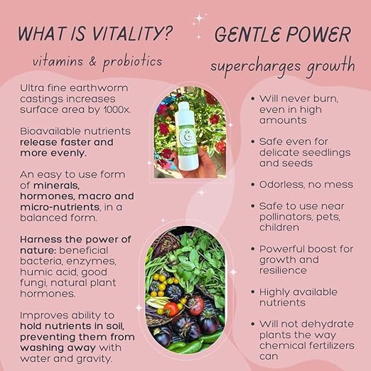 VermisTerra Vitality 16 oz - Growth Accelerator Energy Booster Seedling Fertilizer Organic Plant Food Promote Rapid Growth All Plants Root Cuttings Will Not Burn Reduces Transplant Shock
