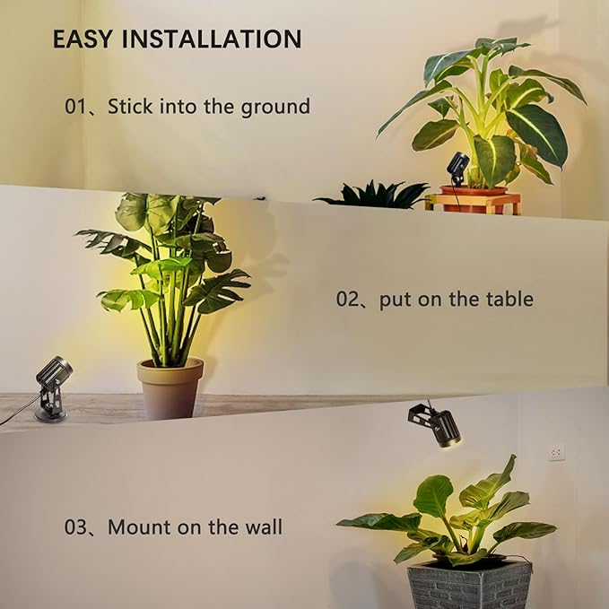 LED Spot Lights Indoor Dimmable Accent Lighting Uplights with Remote 2 in 1 7.5 ft Cord Adjustable Warm White Aluminum Finish Up Light for Plants Art Decor (Including Base and Stake)