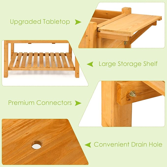 Giantex Planter Raised Bed Elevated Raised Garden Box with 8 Grids and Side Work Table Outdoor Wood Plant Container Backyard Patio (48.5 Lx21 Wx31.5 H)