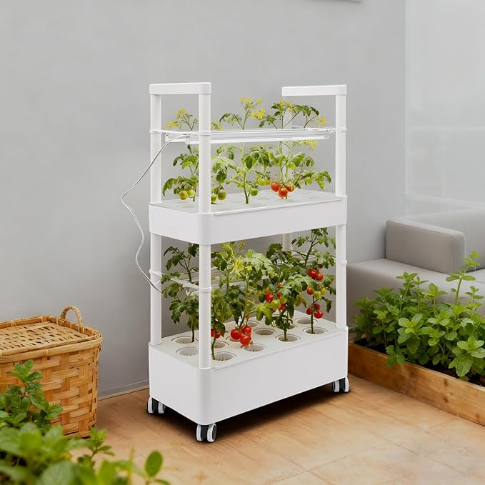 Hydroponics Growing System28-Hole Indoor Herb Garden Kit with 4 LED Grow Light 2-Tier Indoor Plant SystemAuto Water Circulation &amp 7.39Gal Water Tanks (No SeedWhite 2Layer-28Pods)