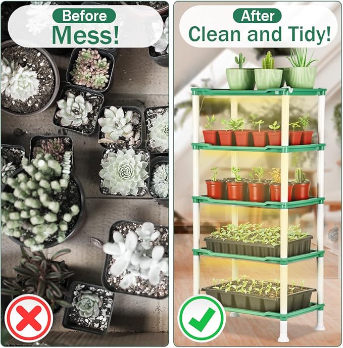 5-Tier Seed Starter Tray Plant Stand with Grow Lights Full Spectrum Sunlike Plant Light for Indoor/Greenhouse Small Plant Pots Cell Trays Succulents Seedlings Gardening