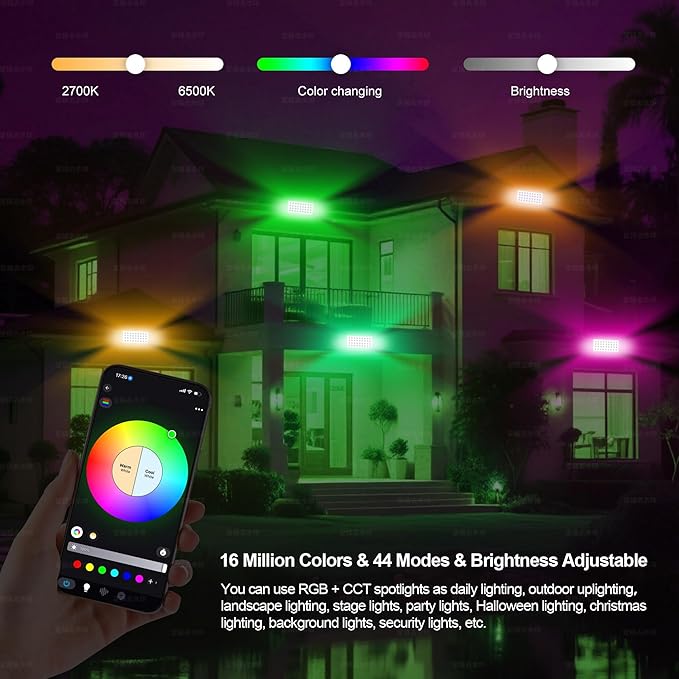 Party Lights Outdoor Smart Flood Light 180W RGBCW Color Changing LED 2700–6500K Tunable White WiFi App &amp Voice Control 50 Scenes 1–100% Dimmable IP65 Linkable Wall Washer Lights