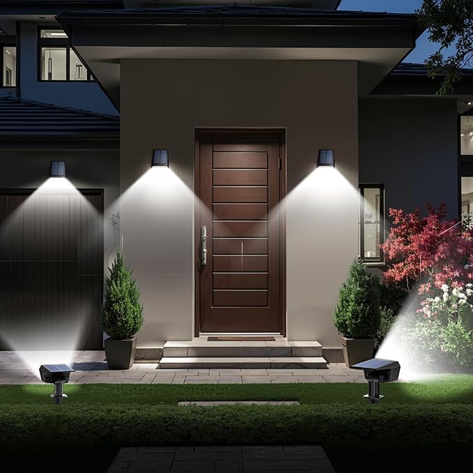 TECKNET Spot Lights Outdoor with 59 LED 8 Pack Solar Lights Waterproof IP65 Auto On/Off Solar Spot Lights Outdoor 3 Lighting Modes Solar Powered Garden 2-in-1 Solars Landscape Light(Cool White)