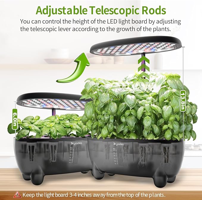 12-Pod Indoor Herb Garden Hydroponics Growing System Kit with LED Grow Light Indoor Gardening System for Herbs Vegetables Lettuce on Countertop (Seeds NOT Included)