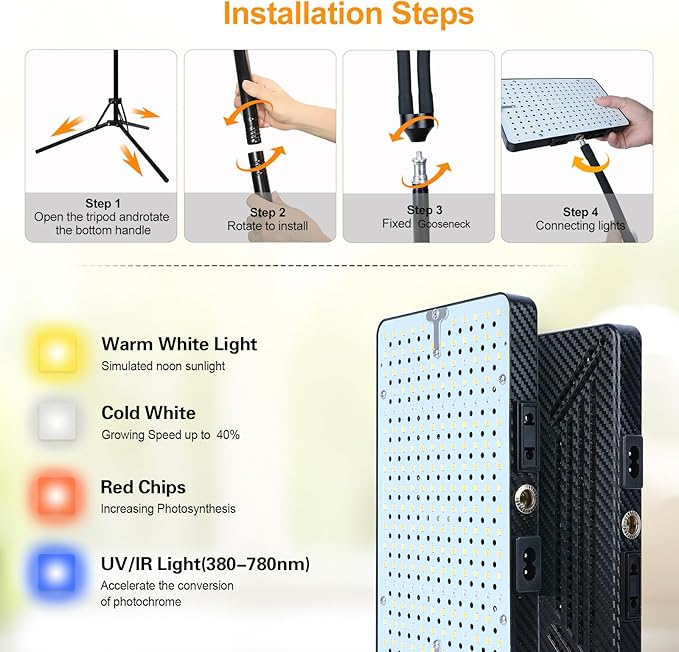 2026 2Head Grow Light with Upgrade Stand Big Coverage Grow Lights for Indoor Large Plant Bonsai Tree 4/8/12/16/20H Timer 50 Watt Power Draw NO Need Adapter 24-76 Height Adjustable
