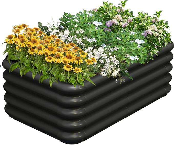 3x1.8x1ft Raised Garden Bed Kit for Outdoors Rustproof PP Raised Planter Box Large Garden Box Flower Bed with Press-Fit Assembly Gardening Containers for Vegetables Flowers Herbs Balck