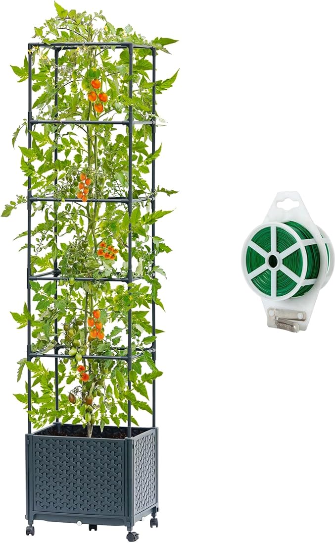 Raised Garden Bed with Tomato Planter Cage 67.6 Trellis Planter Boxes with Wheels for Outdoor Patio Greenhouse Gardening Climbing Vegetables