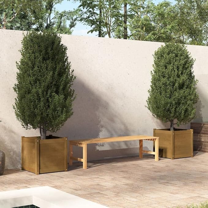 Set of 2 Wooden Garden Planter Box Raised Garden Bed Indoor Outdoor Planter Outdoor Wood Raised Garden Bed for Vegetables Flowers Honey Brown 19.7x19.7x19.7 Solid Wood Pine-408