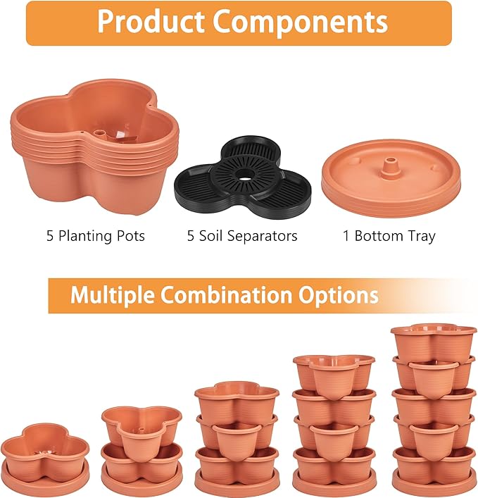VECELO 5 Tier Vertical Garden Planter Self Watering Stackable Planters with Wheels for Strawberries Herbs Flowers Vegetables Red