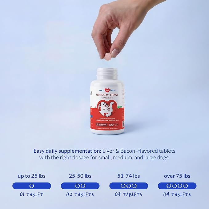 Cranberry Supplement for Dogs – Supports Urinary Tract &amp Bladder Wellness – Natural Chewable Tablets