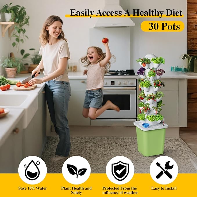 Hydroponics Growing System Kit 30 Pots Vertical Garden Planter with Pump and Timer Hydropoic Tower for Soilless Cultivation Herbs Fruits Vegetables Plant Gift for Gardening Lover(No Seed)