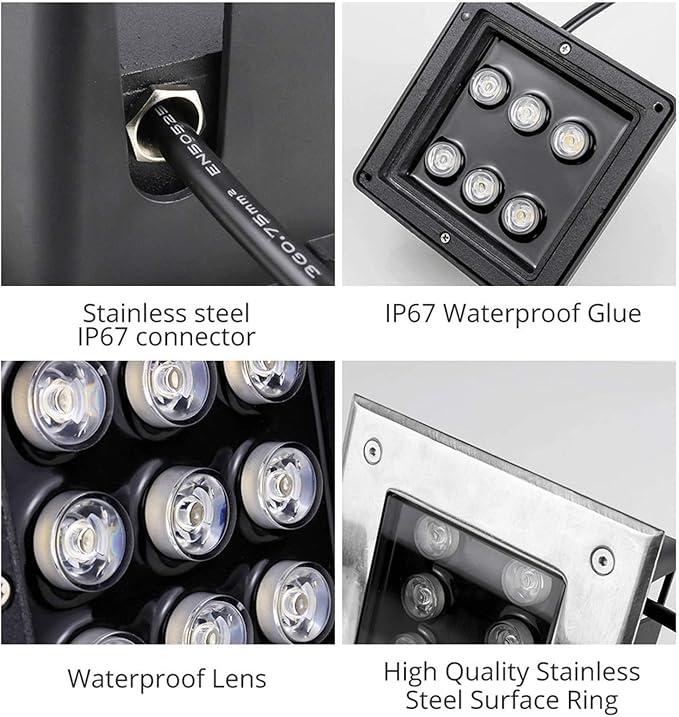 IP67 Waterproof Spotlight - Square LED Recessed Spotlight Outdoor Inground Lighting 12V Low Voltage LED Patio Spotlight for Gardens Patios Pool PathsWarm White-9w(12v)