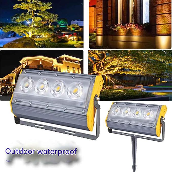 LED Outdoor Waterproof Floodlight Lighting Four-Eyed Courtyard Exterior Wall Advertising Spotlight Waterproof IP66Ground-Mounted Tree Light(Red)