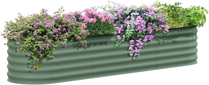 Galvanized Metal Raised Garden Bed Kit - 7.9' x 2' x 1.4' - Outdoor Elevated Planter Box for Growing Flowers Herbs &amp Vegetables Green