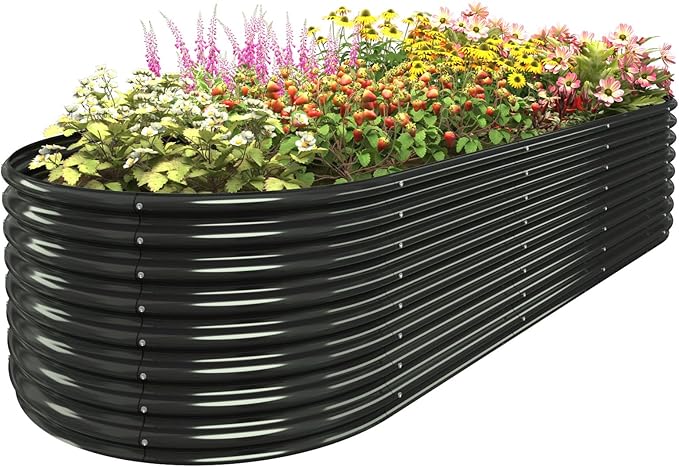 FRIZIONE 9FT(L)×4FT(W)×2FT(H) Galvanized Raised Garden Bed Outdoor Metal Raised Garden Beds for Flower Raised Planter Box Outdoor for Herb Vegetable-Gray