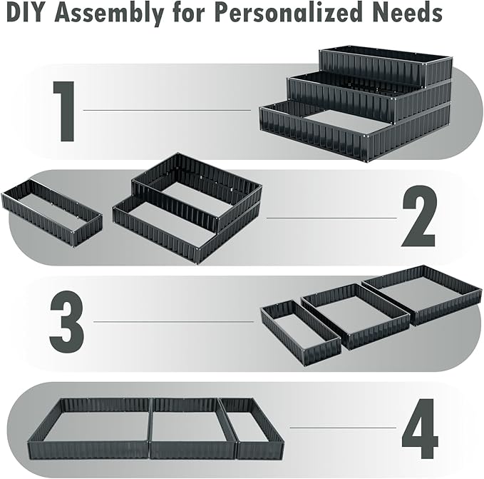 HAPPYGRILL Raised Bed Galvanized Garden Bed w/Open-Ended Base for Deep Rooted Plants Vegetables Flowers Modular Assembly Outdoor Planter Box for Patio Backyard