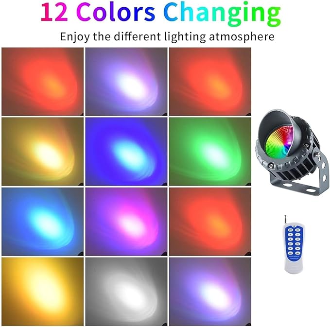 Outdoor COB Led Spotlight - 18W RGB Color Changing LED Landscape Lights IP65 Waterproof Garden Lamp with Remote Controller for Tree Flag Lawn