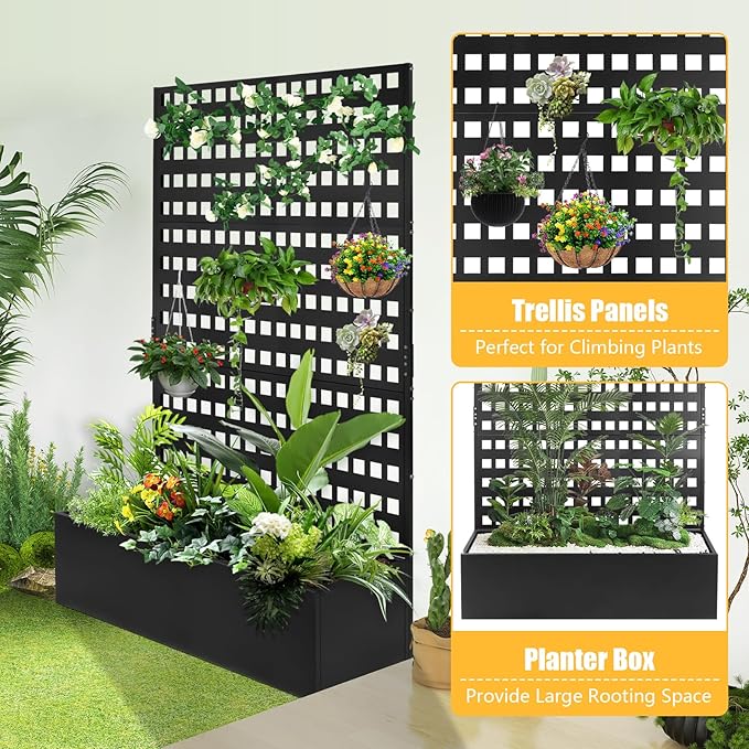 Metal Planter Box with Trellis for Climbing Plants 46x18x71Inch Planter with Privacy Screen&ampTrellis Privacy Planters for Patio