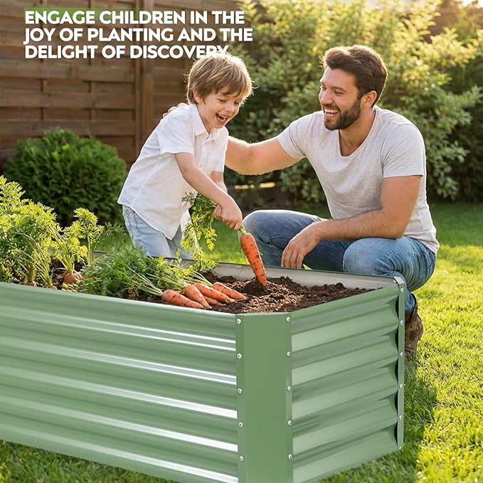 ZORMY 6×2×1.4ft Galvanized Raised Garden Bed Kit Metal Planter Boxes Outdoor High Raised Beds for Vegetables Fruits and Flowers - LotusGreen