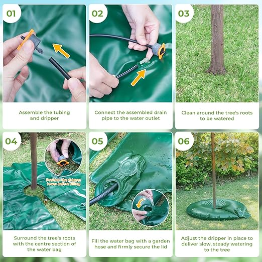 HIRALIY 20 Gallon Tree Watering Bag 4 Pack Watering Ring Slow Release 1-5 Days Deep Root &amp Automatic Drip Irrigation System for Multi-Trunk Newly Planted Small Trees and Shrubs