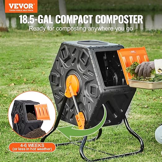 VEVOR Compost Bin 18.5-Gal Small Composting Tumbler Compact Single Rotating Chamber &amp Jobe’s Organics Granular Garden Fertilizer Easy Plant Care Fertilizer for Fruit and Citrus Plants and Trees