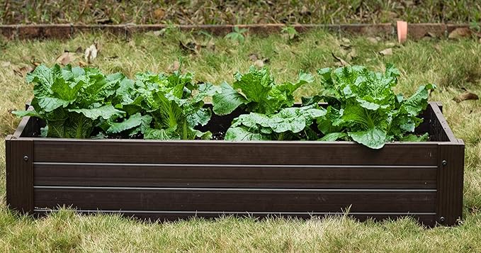 New Age Garden ECOFLEX Stackable Raised Garden Bed (2×4 ft) Open Bottom Composite Planter Stackable Non‑Toxic Eco‑Friendly Walnut Finish