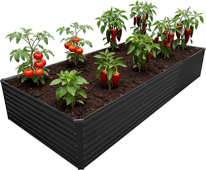12x4x2FT Galvanized Raised Garden Bed KitVegetable Plant Boxes-Rectangle Metal Flower BoxLarge Planter Raised Beds Outdoor Garden for PlantingFruitHerb-Black