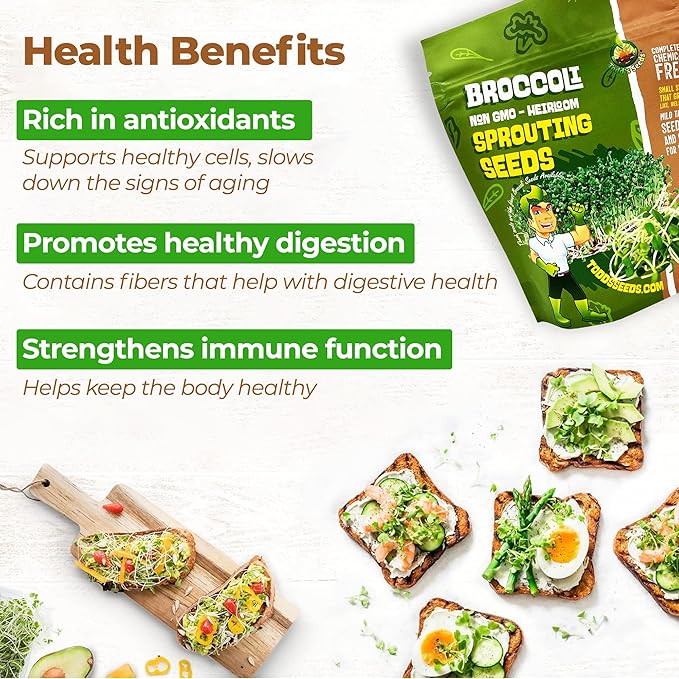 Todd’s Seeds - Calabrese Broccoli Sprouting Seeds 1 lb - High in Sulforaphane Non-GMO Heirloom Variety - Bulk Seeds for Nutrient-Rich Sprouts &amp Home Gardening (Chemical Free - Better than Organ
