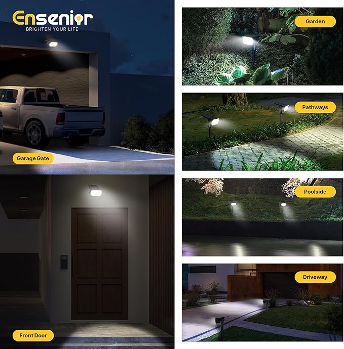 Ensenior Solar Spotlights Outdoor 56 LEDs Brightness Adjustable 6500K LED Solar Garden Lights Halloween Christmas Landscape Lighting for Flag/Yard/Pathway IP65 Waterproof - 4 Pack