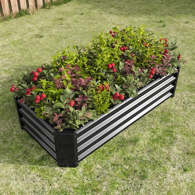7.6x3.7x0.98FT Metal Raised Bed for Outdoor Flower Planters Vegetables Herb Galvanized Raised Garden Bed Kit Rectangular Large Metal Deep Root Planters with An Open Bottom (Black with 4x2x1ft)