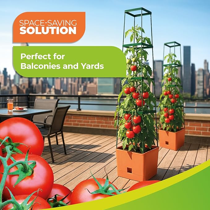 Bio Green Maxitom - 1.5 m Trellis for Climbing Plants - Plant Support for Climbing Plants Vines Vegetables Tomatoes - Garden Trellis - Planter Box with Trellis - 2 Pack Plant Towers - Terracotta