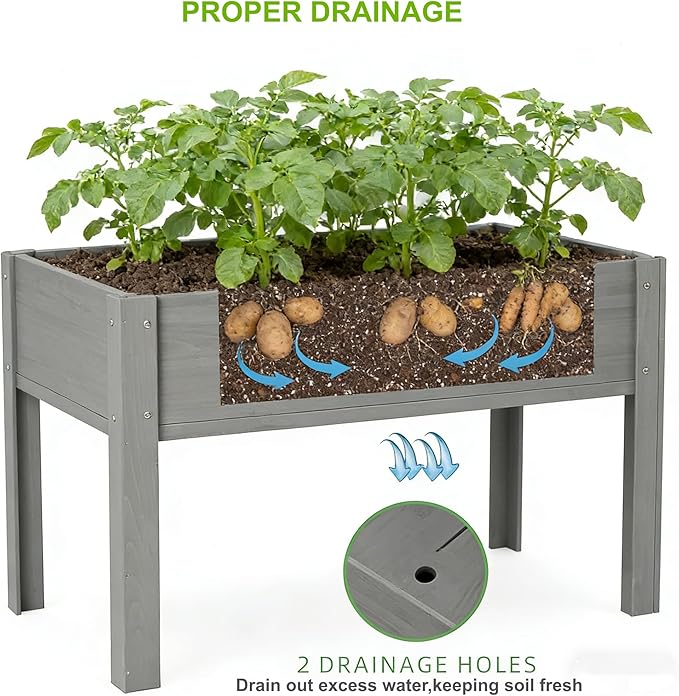 48 x 24 x 30 in Wooden Raised Garden Bed Outdoor Elevated Wood Planter Box for Vegetable Flower Herb Planter Backyard Patio Balcony 300 Pound Capacity -Grey