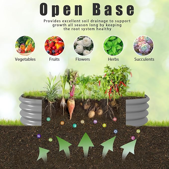8 Pack 6x3x1FT Galvanized Raised Garden Bed Kit Oval Metal Ground Planter Box Outdoor Bottomless Planter Raised Beds for Vegetables Flowers Herbs Fruits Gray
