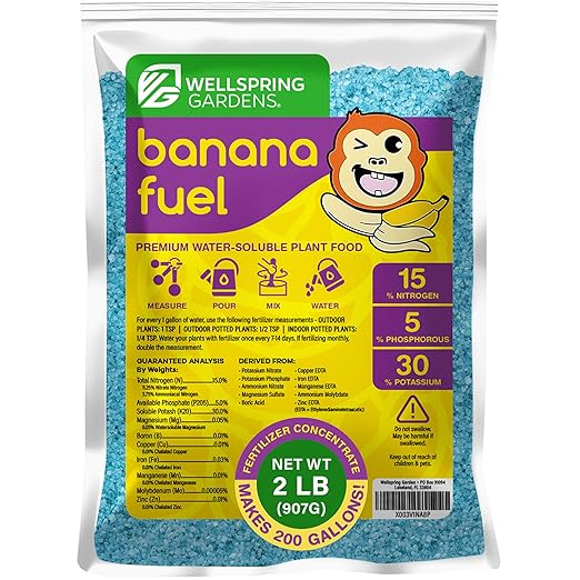 Wellspring Gardens Banana Fuel Fertilizer - Water-Soluble 15-5-30 Blend - Fertilizer for Banana Trees &amp Plants - Grow Healthy Plants (2 Pounds)