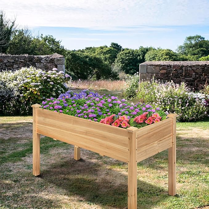 S AFSTAR Raised Garden Bed with Greenhouse Cover Elevated Wooden Planter Box 47”L x 24”W x 30”H Outdoor Gardening Planting Bed for Vegetables Flowers &amp Herbs Grow Backyard Patio Lawn