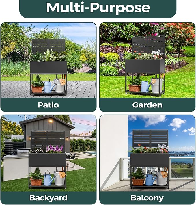 Metal Planter Box Multi-Functional &amp Easy to Assemble 55 H x 35 W Raised Garden Bed for Climbing Plants Elevated Standing Garden Planter with Drainage Holes for Outdoor Patio Black