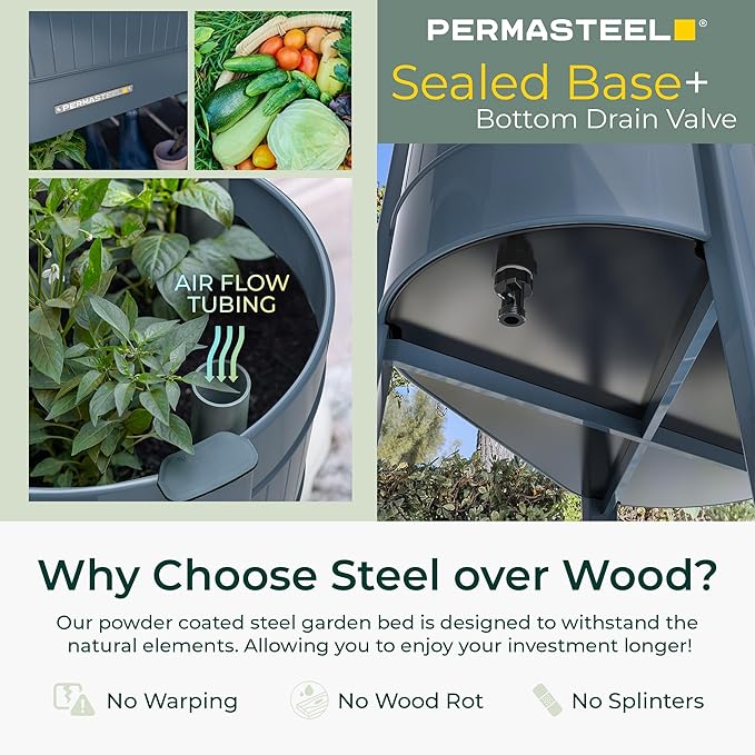 Permasteel Raised Garden Bed with Legs Planter Box with EnGrow™ TrueSoil™ Technology for Vegetables Flowers Herbs and Fruit Outdoor Indoor Storage Shelf Caster Wheels Blue