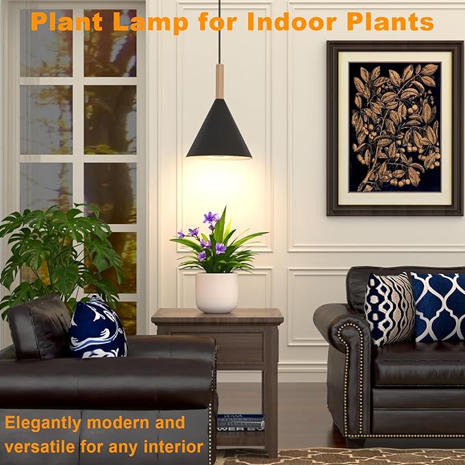 Hanging Grow Lights for Indoor Plants 20W Full Spectrum Plant Lamp with Timer Adjustable Height Wall-Mounted 3000K Growlight with 14.5 ft Power Cord for Greenhouse Garden Large Plants (Black)