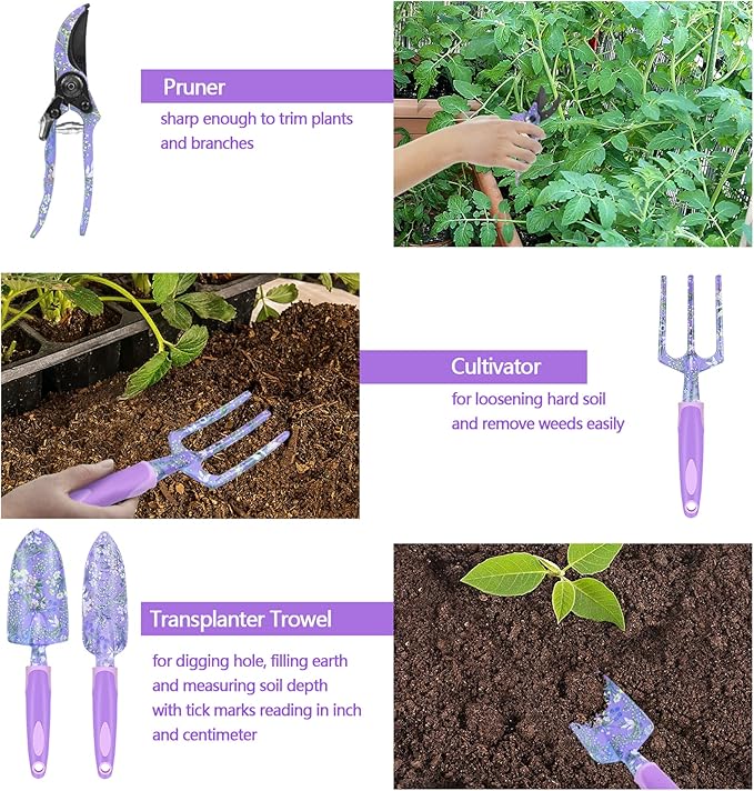 EAONE 43Pcs Garden Tools Set with Basket Floral Gardening Hand Tools Gardening Gifts for Women and Plant Lovers Heavy Duty Tools Kit Including Gardener Gloves Trowel Weeder Hand Rake and Pruner