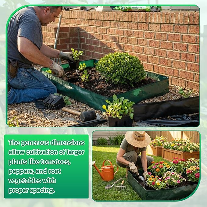 4 Pack 3 x 3 x 0.8 ft Square Fabric Galvanized Raised Garden Bed Liner Raised Garden Bed Liner Bag with Drainage Holes Heavy Duty Planter Pots Gardens Box for Outdoor Vegetables Growth