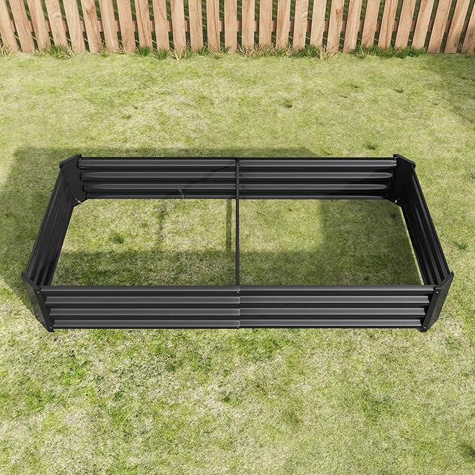 Raised Garden Beds Outdoor Rectangle Galvanized Metal Planter Box with Kit Above Ground Garden Bed for Vegetables Herbs Flowers and Plants (Black 6×3×1)