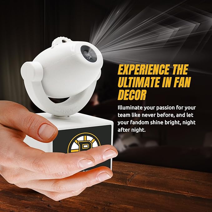 Sporticulture NHL American Hockey Boston Bruins LED Mini Spotlight Projector – 6 Team Logos Portable &amp USB Rechargeable – for Game Day Parties Dorm Rooms &amp More (No Button Batteries Required