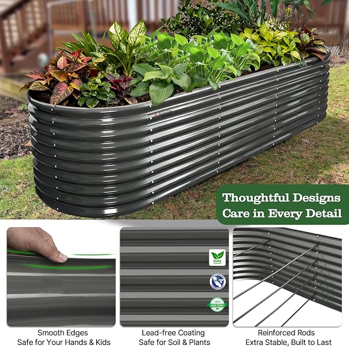 A ANLEOLIFE 30 Extra Tall Galvanized Raised Garden Beds Outdoor 10x3x2.5ft Large Oval Metal Planter Boxes for Planting Vegetables Flowers Fruits Eco-Safe &amp Easy Setup Quartz Grey