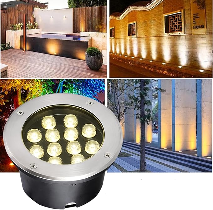 IP66 Waterproof LED Underground Lights – Round Buried Spotlights for Garden Walkway Driveway Deck &amp Patio – 24W Warm White &amp 6W Red Options Available