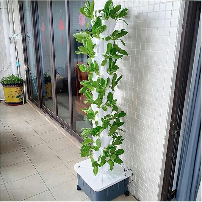 Hydroponics Growing System 8 Layer Garden Hydroponic Growing System Vertical Tower Vertical Planting Tower for Hydroponics in Rain for Fruits Vegetables White Indoor Garden