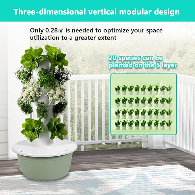 AIZYR Hydroponic Tower Vertical Garden Planter with Pump Hydroponics Growing System Kit Suitable for Indoor and Outdoor7 Layer