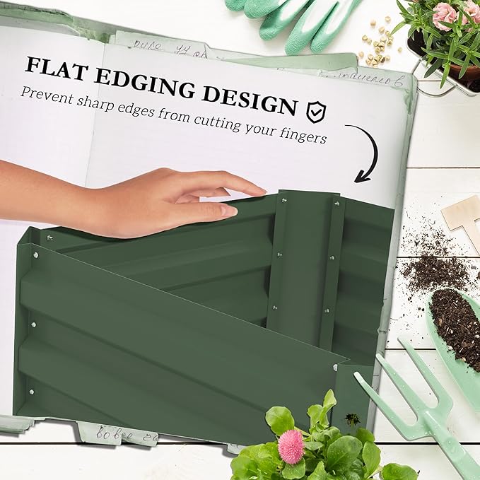 Outsunny Galvanized Raised Garden Bed 55 Tall Outdoor Planter Box with Trellis Tomato Cage and Open Bottom for Climbing Vines Vegetables Flowers in Backyard Garden Patio Green
